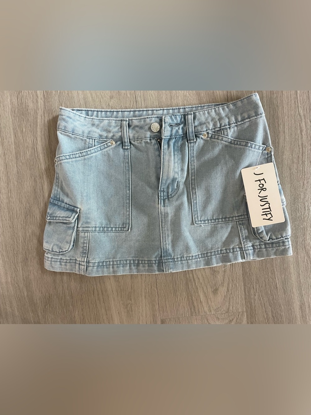 J for Justify Light Blue Denim Cargo Mini Skirt
